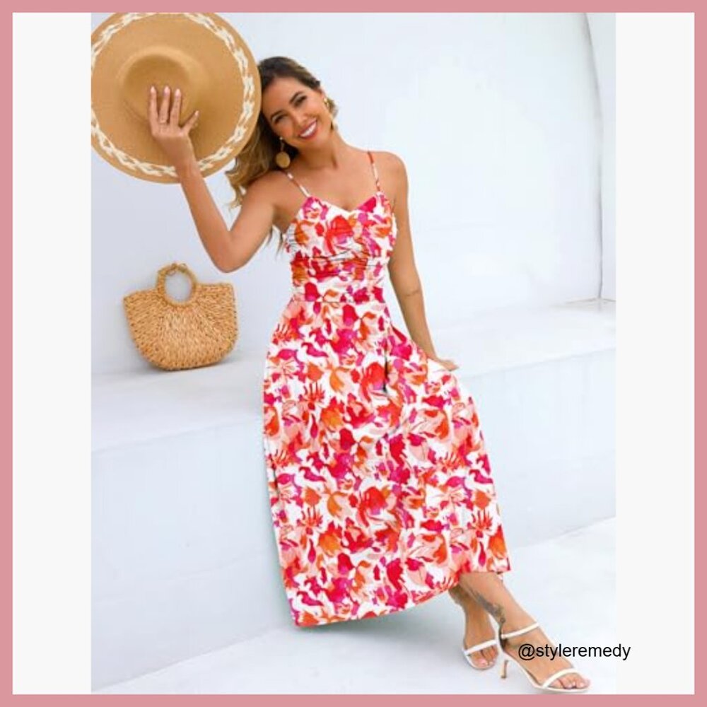 Adjustable Spaghetti Strap Ruched Maxi Dress with… - image 2